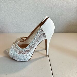 De Blossom Collection White Lace Stiletto Heels